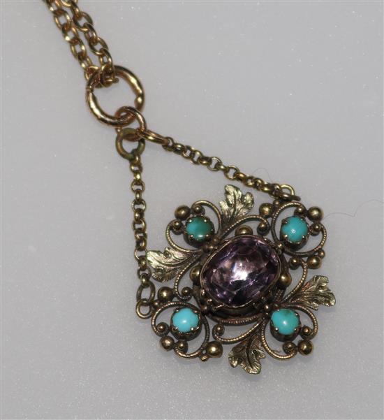 A 19th century gem set pendant on a later gold chain.